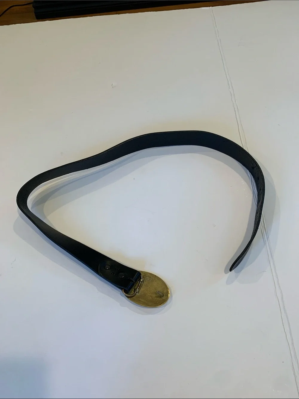 Parsley’s Brass Sand Cast Oval Unisex Belt Buckle and Black Leather Belt Size 32